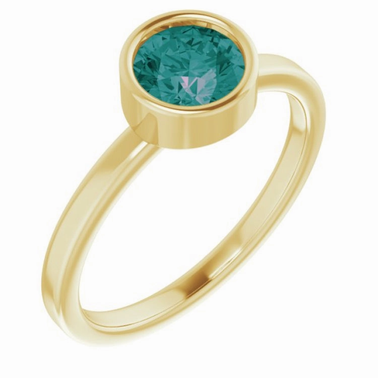 Precision Cut 14K Yellow 6 mm Lab-Grown Alexandrite Ring
