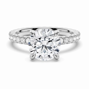 Round Moissanite Engagement Ring With Eternity Pave Band Anniversary Gift