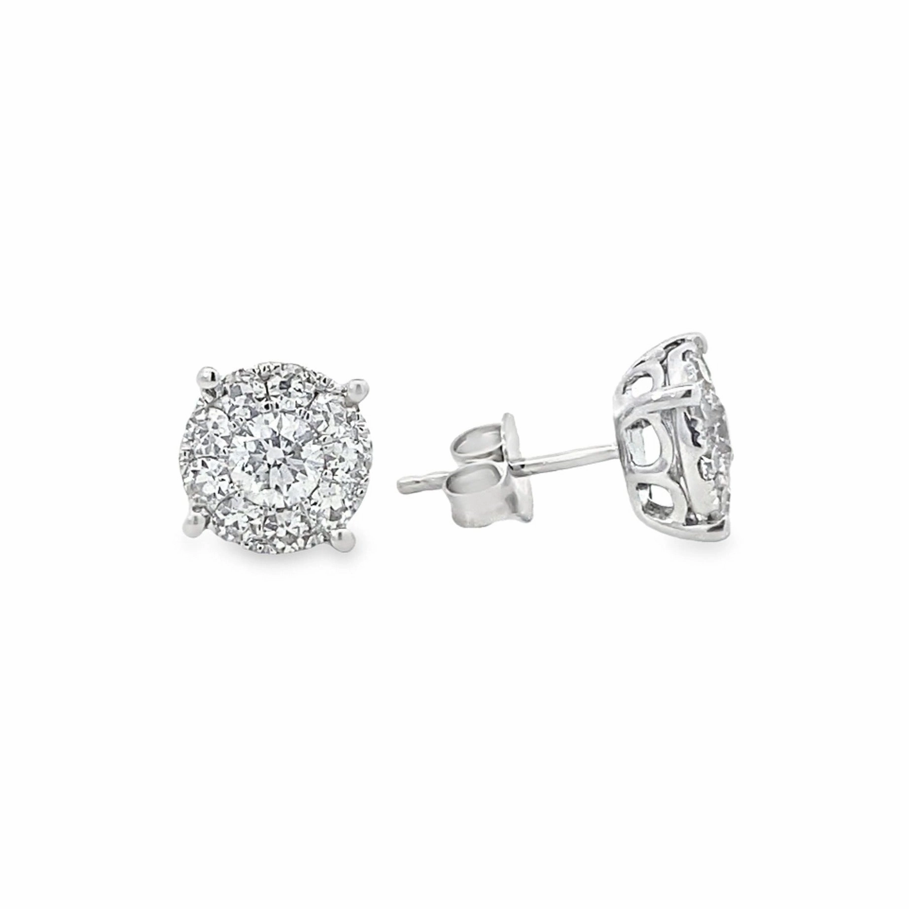Charming Details 14K White Gold Diamond Cluster Stud Earrings - 1.75ct