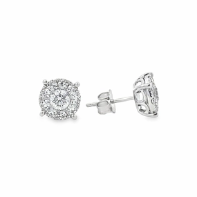 Charming Details 14K White Gold Diamond Cluster Stud Earrings - 1.75ct
