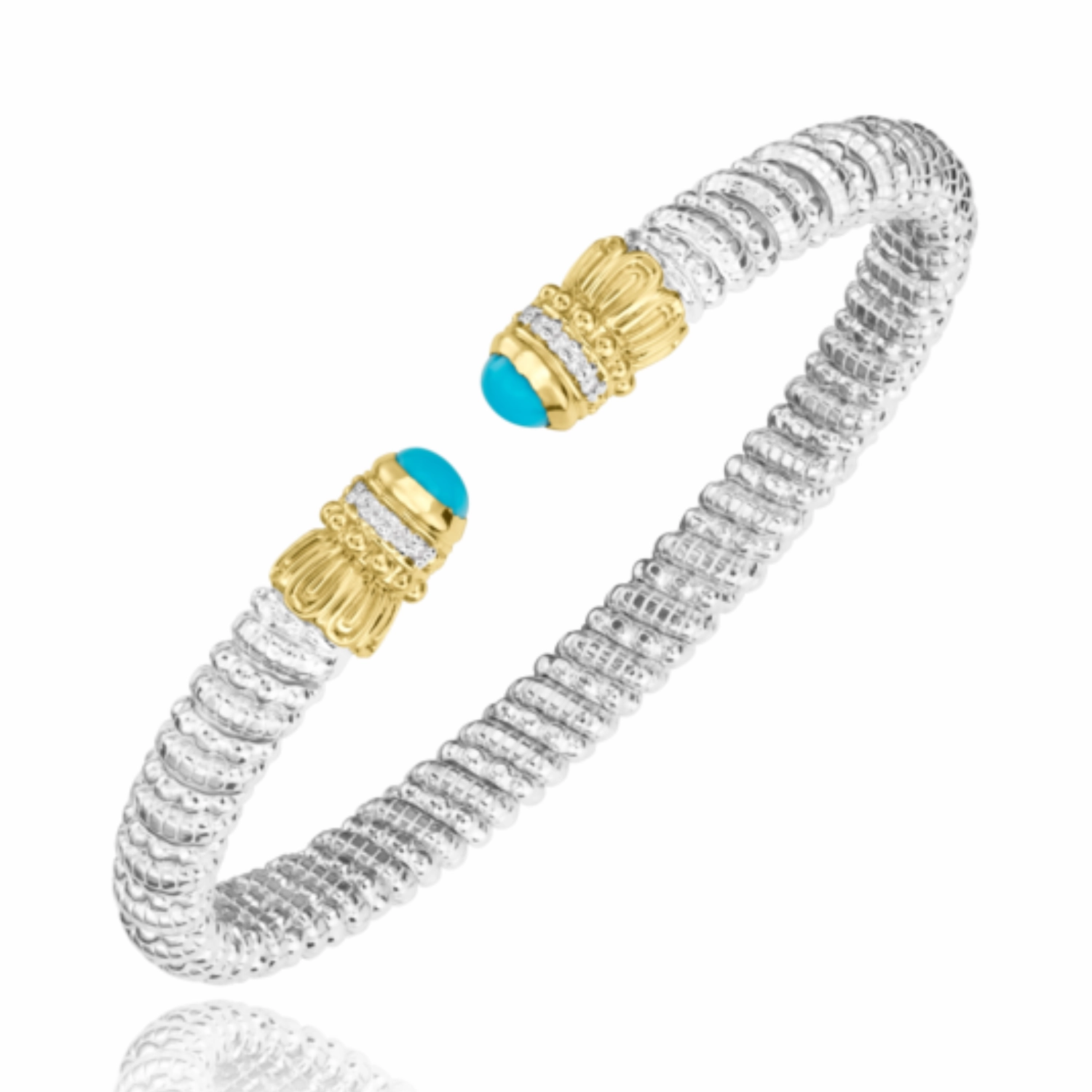 14K Yellow Gold and Sterling Silver Diamond Turquoise Bangle Bracelet Day To Night Trendy Layer