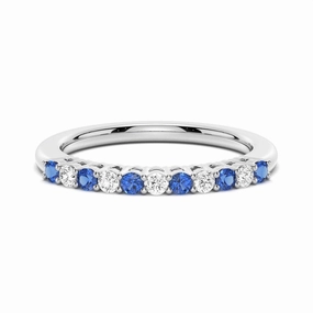 Blue Sapphire and White Sapphire Half Eternity Wedding Band Elegant Feel