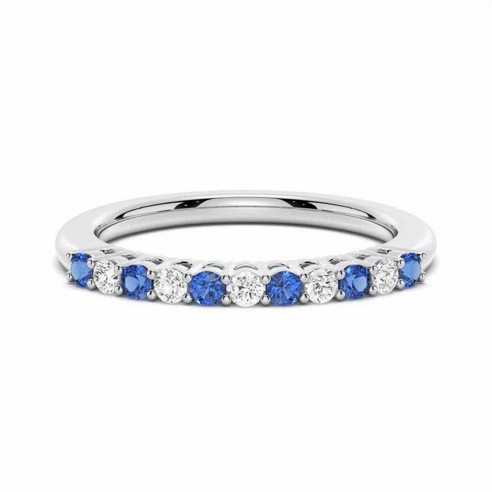 Unique Look Night Out Look Blue Sapphire and White Sapphire Half Eternity Wedding Band