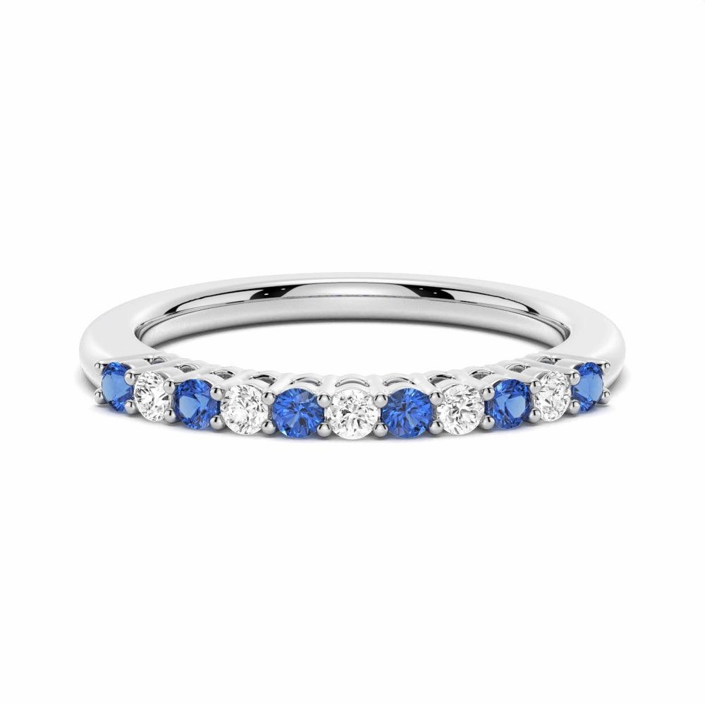 Daytime Sparkle Blue Sapphire and White Sapphire Half Eternity Wedding Band