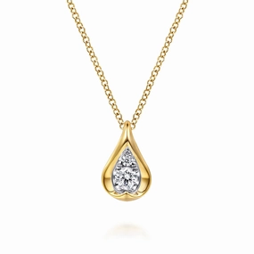 14K White and Yellow Gold Diamond Teardrop Pendant Necklace Flawless Cut