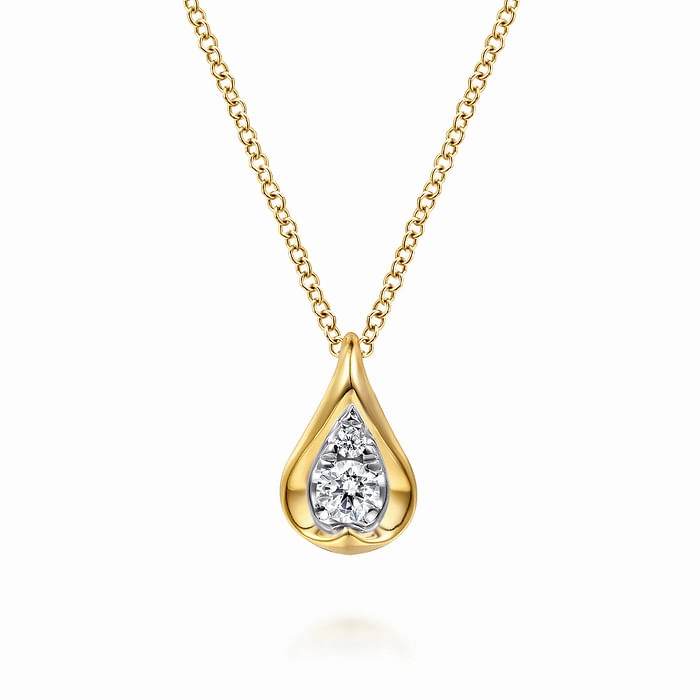14K White and Yellow Gold Diamond Teardrop Pendant Necklace Flawless Cut