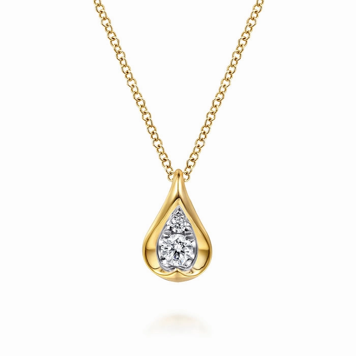 Luxurious Finish 14K White and Yellow Gold Diamond Teardrop Pendant Necklace