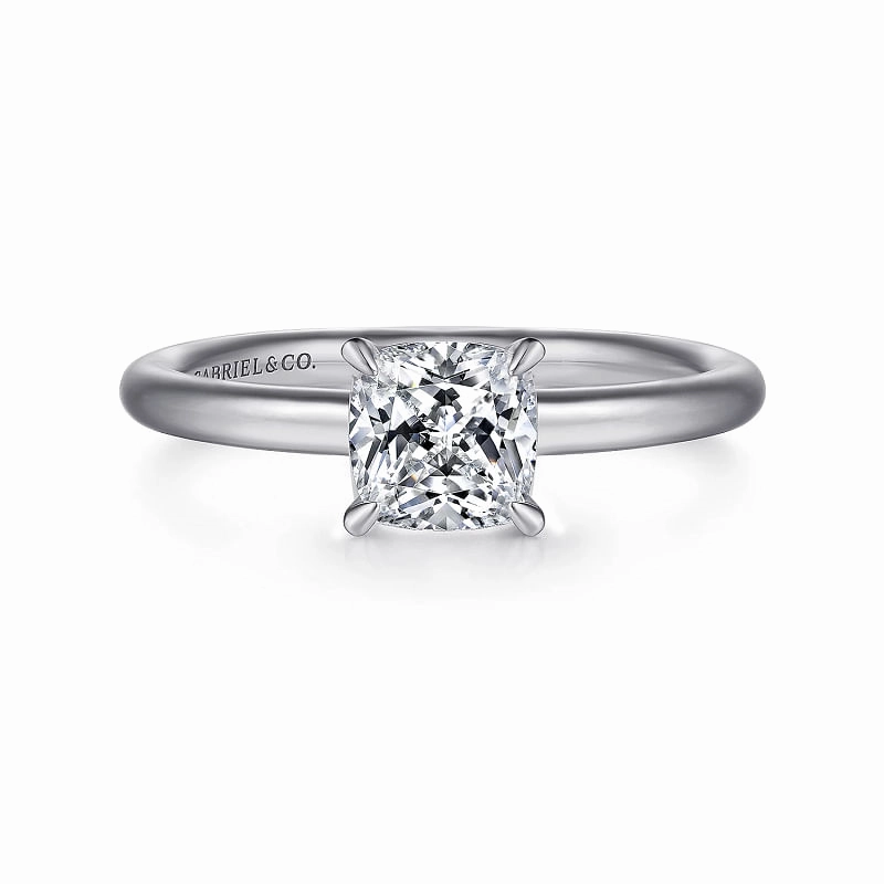 Lark - 14K White Gold Cushion Cut Solitaire Engagement Ring Sophisticated Pieces Romantic Accent