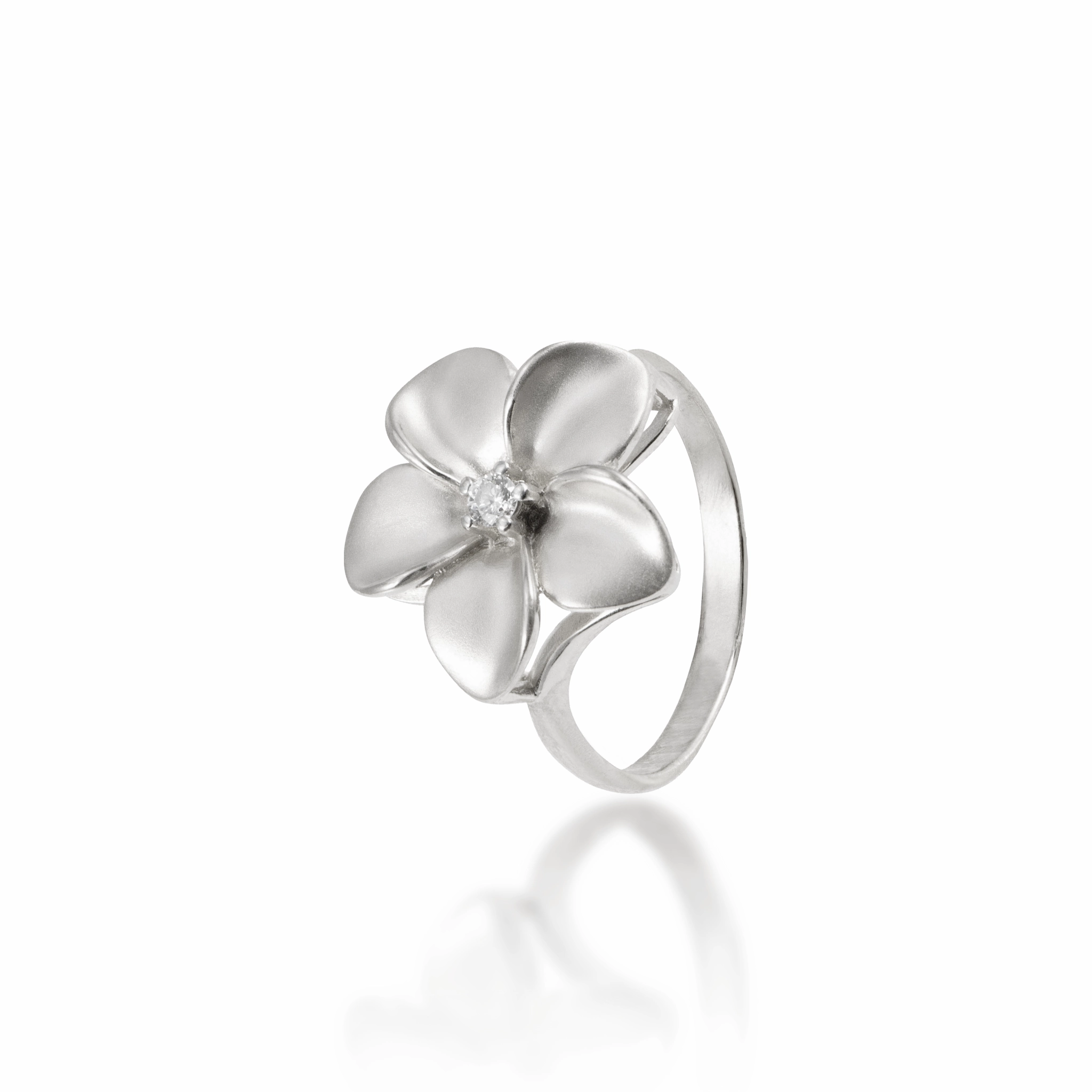Plumeria Ring in White Gold with Diamond - 16mm Vibrant Highlight