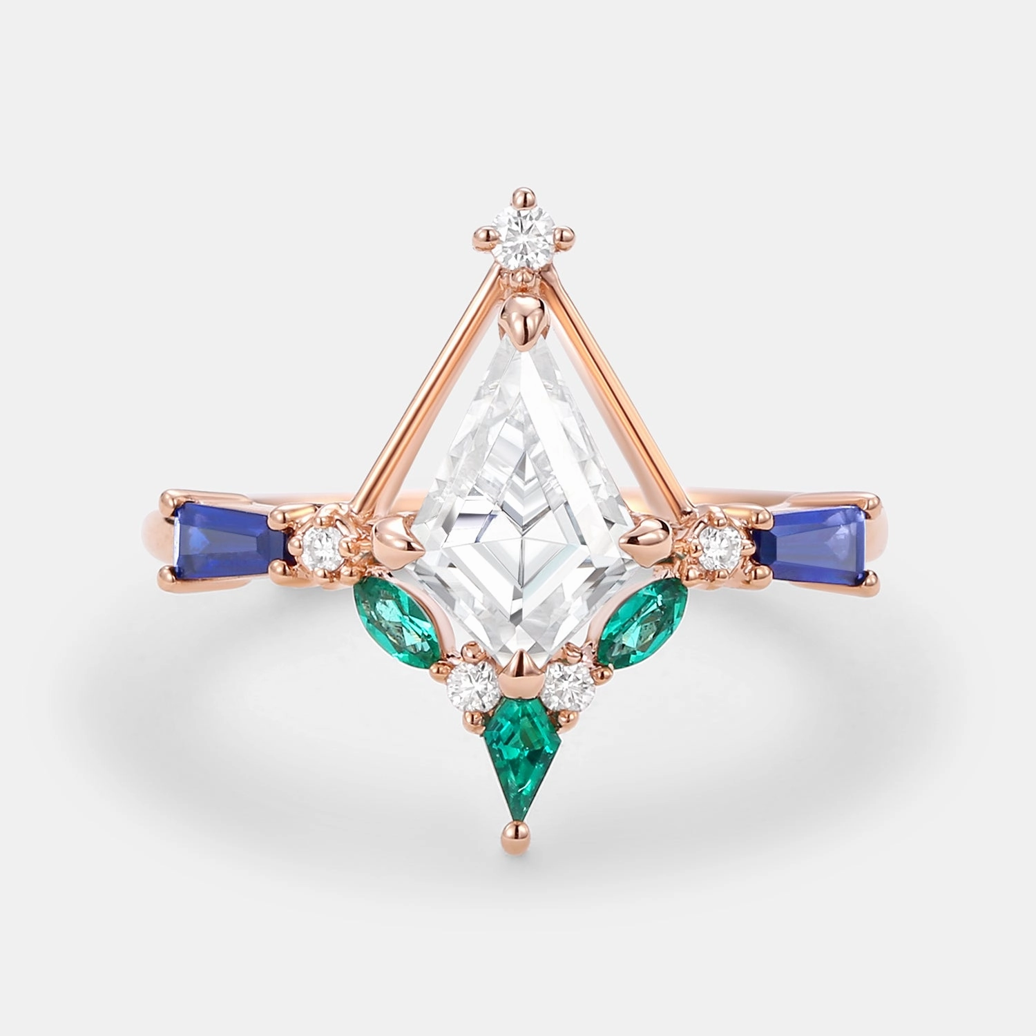 Unique Kite Cut Moissanite Curved Engagement Ring Glossy Finish