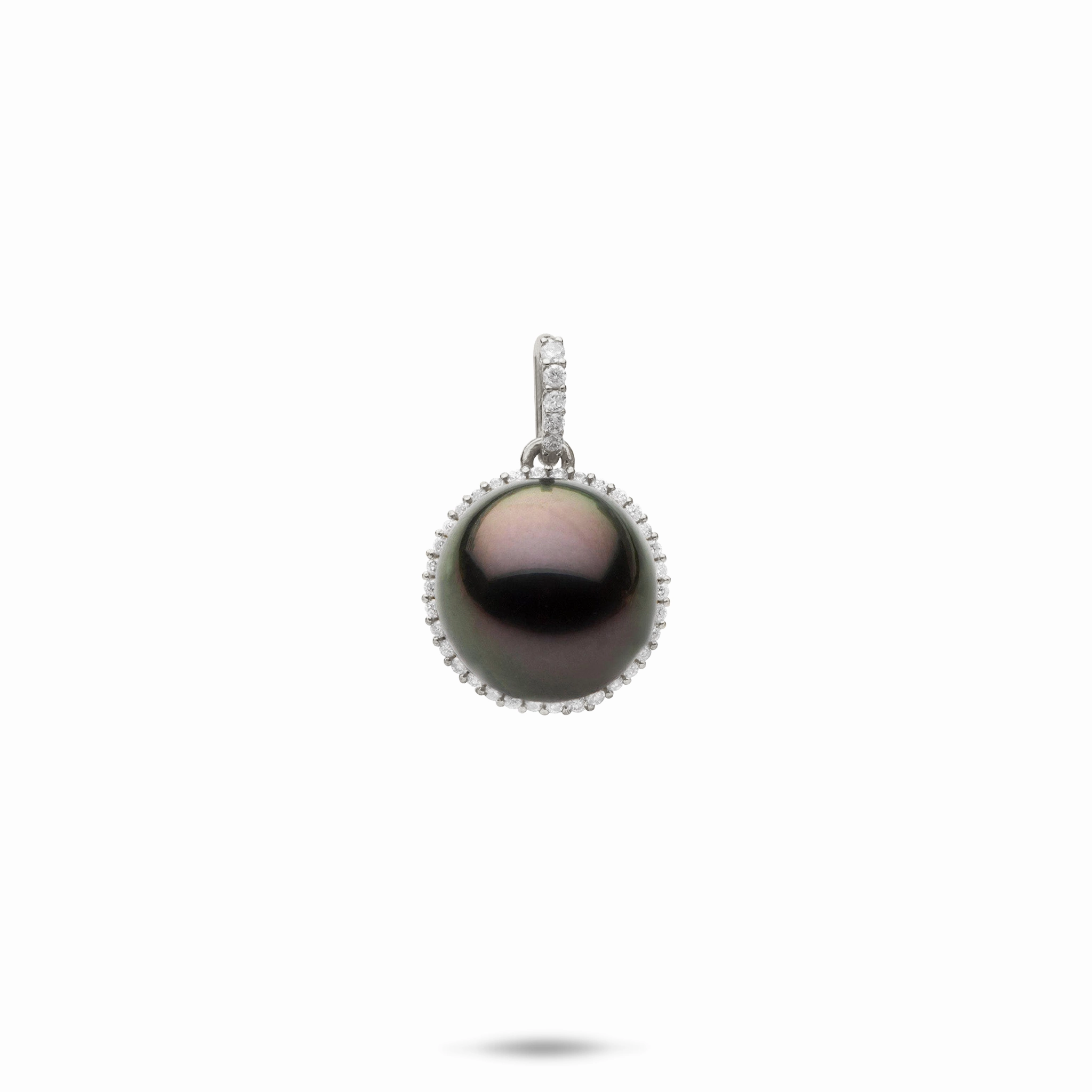 Allure Sparkle Bridal Accessory Tahitian Black Pearl Pendant in White Gold with Diamonds - 10-11mm