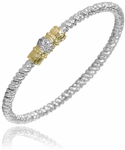 14K Yellow Gold and Sterling Silver Diamond Bangle Bracelet Opulent Detail Chic Pick