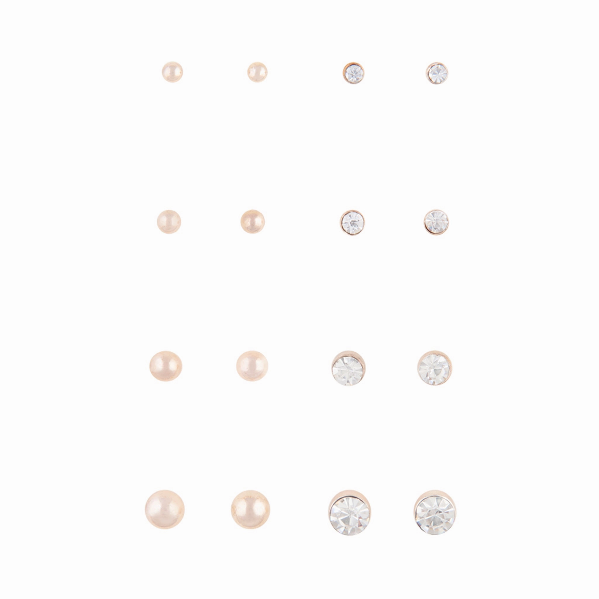 Rose Gold Graduating Ball & Diamante 8-Pack Stud Earring Everyday Look