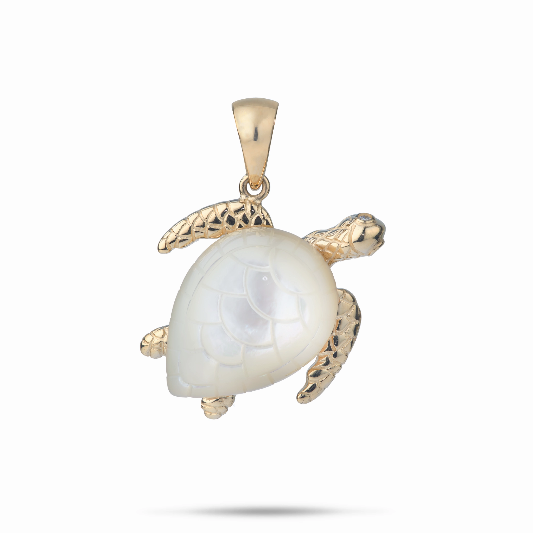 Daring Look Fashion Collection Honu Mother of Pearl Pendant in Gold with Diamonds - 21mm