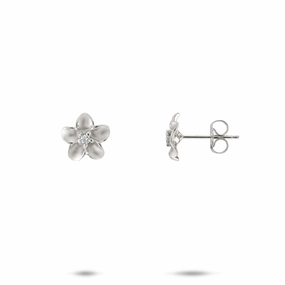 Exclusive Touch Impeccable Cut Plumeria Earrings in White Gold with Diamonds - 9mm