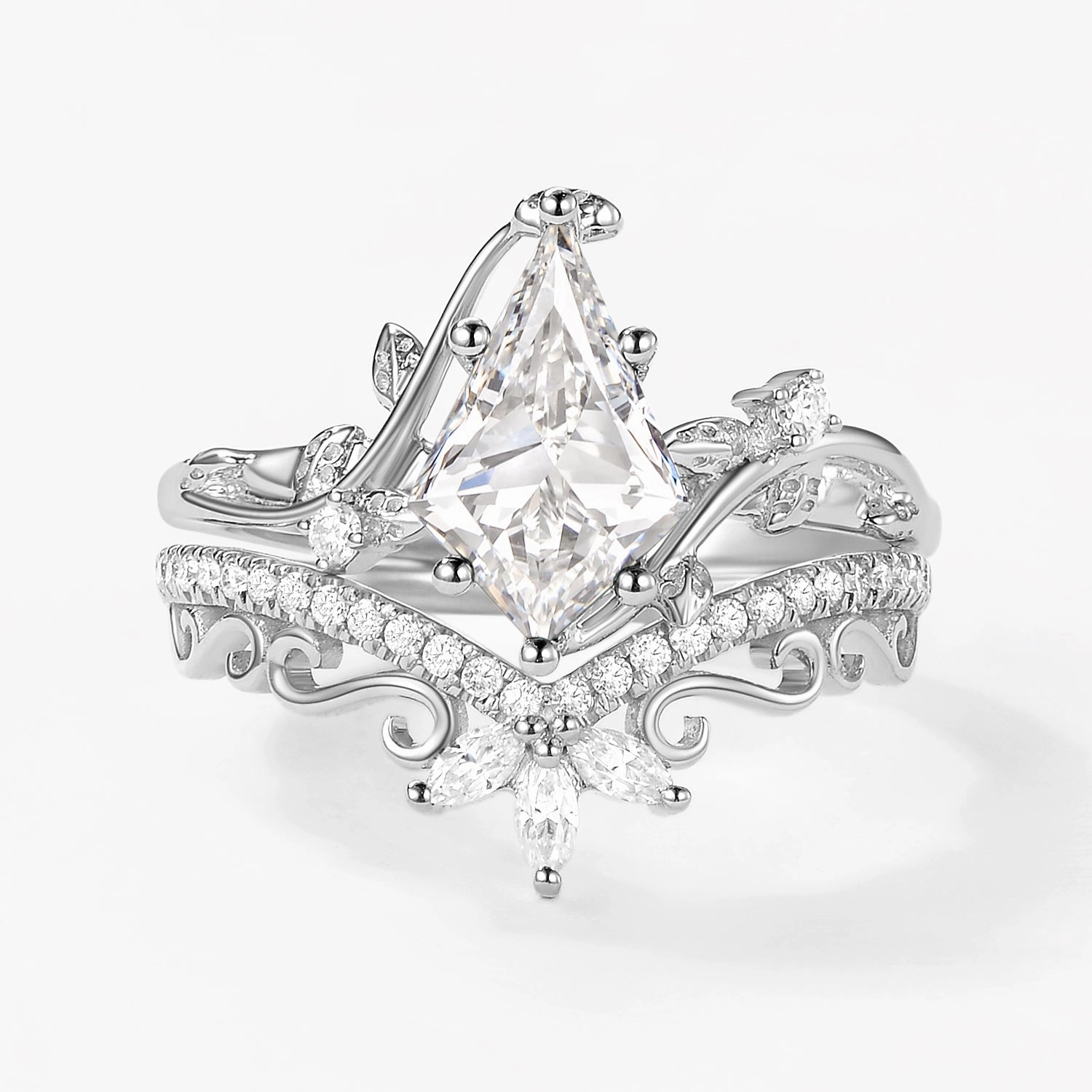 Lightweight Piece Vintage Kite Lab Grown Diamond Leafy Ring Set 2pcs - Daniella