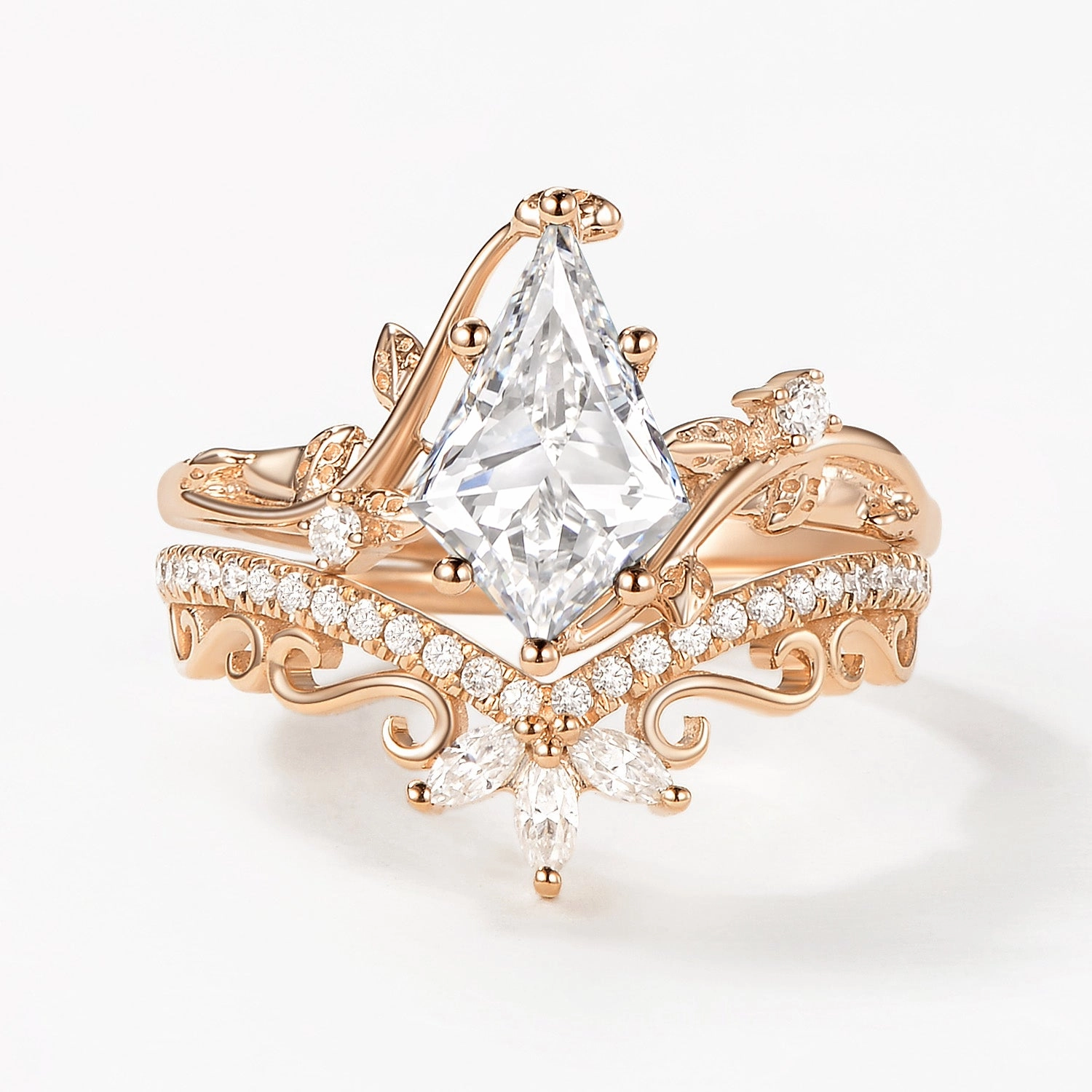 Vintage Kite Lab Grown Diamond Leafy Ring Set 2pcs - Daniella Winter Fashion color block