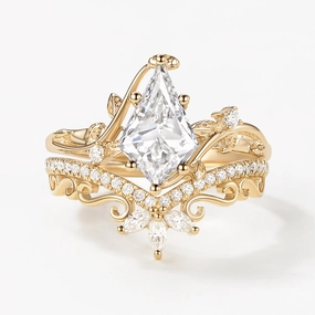 Vintage Kite Lab Grown Diamond Leafy Ring Set 2pcs - Daniella Geometric Art High-End Object