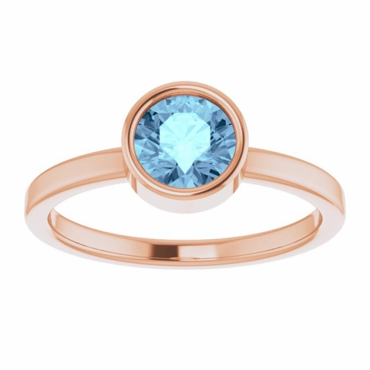 14K Rose 6 mm Natural Aquamarine Ring Strong Appearance Everyday Sparkle