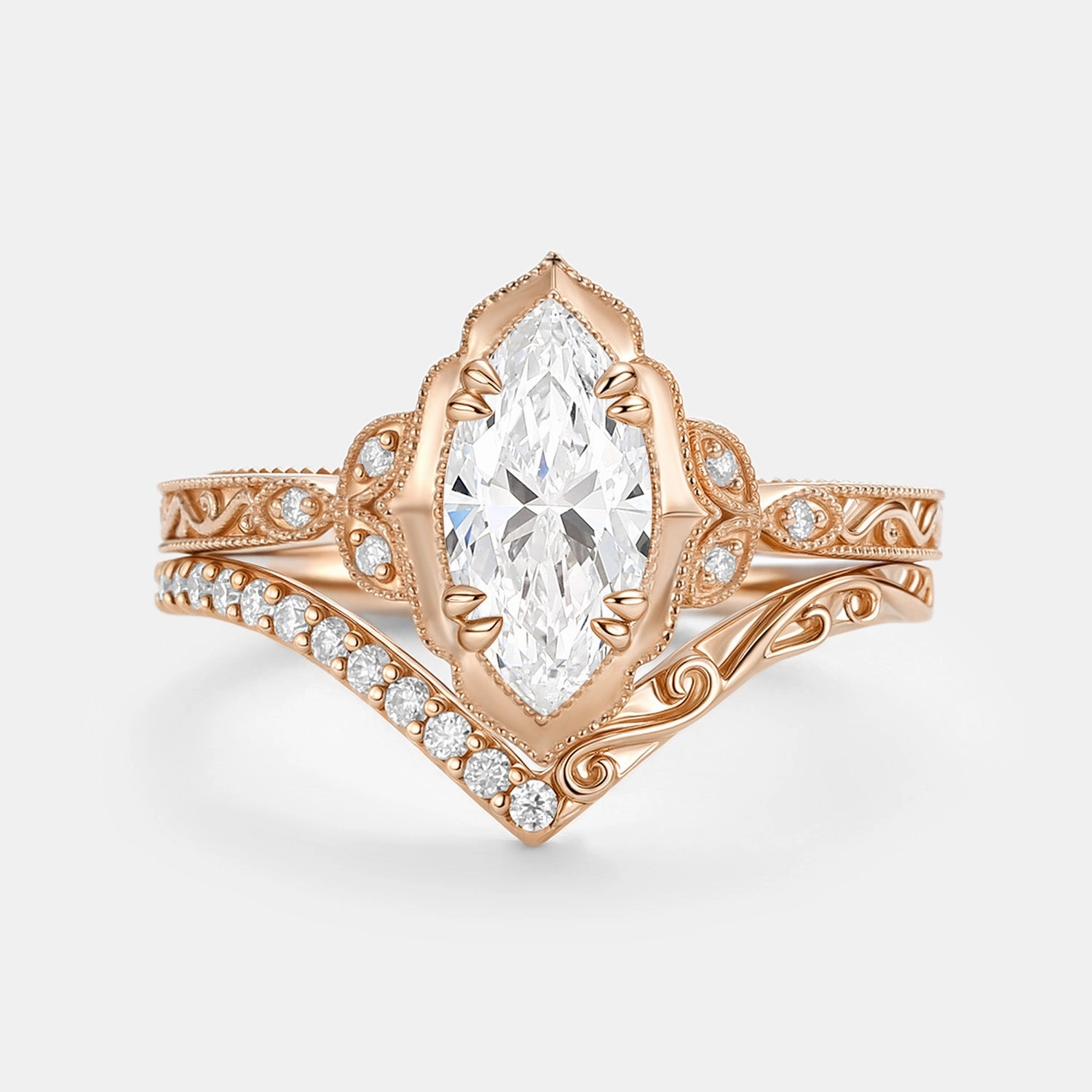 Vintage Marquise Lab Grown Diamond Engagement Ring Sets 2pcs High-End Item Trendy Vibe