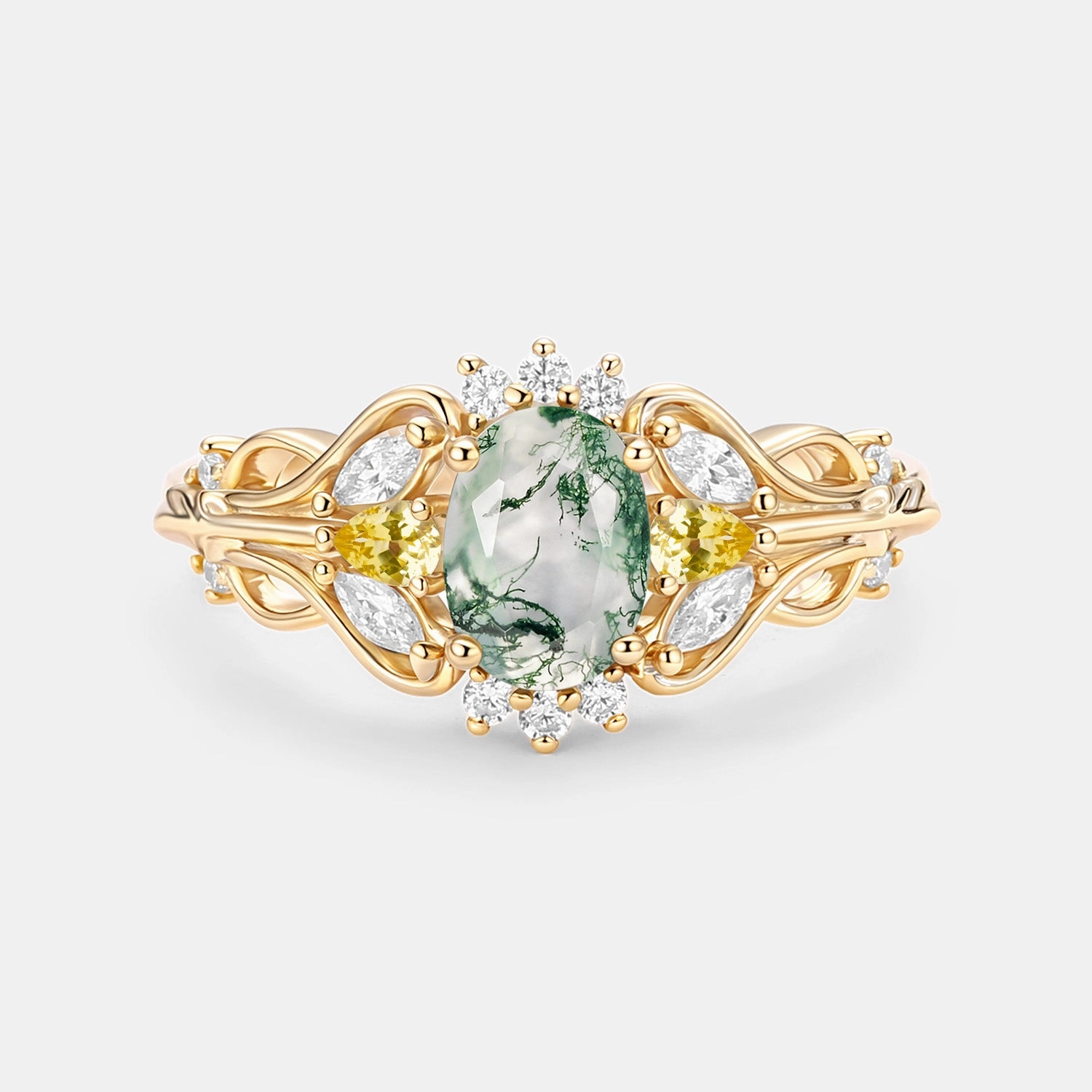 Vintage Oval Cut Cluster Lab Green Sapphire Engagement Ring - Patina Glamorous Jewelry Economical Craft