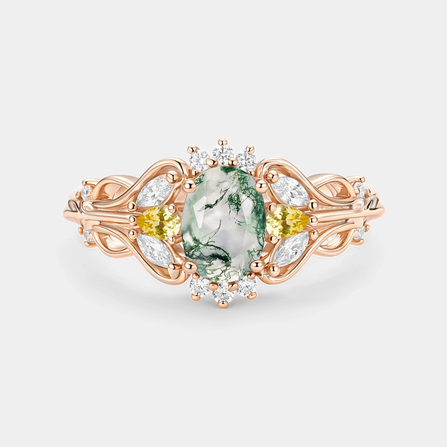 Vintage Oval Cut Cluster Lab Green Sapphire Engagement Ring - Patina City Look Refined Charm