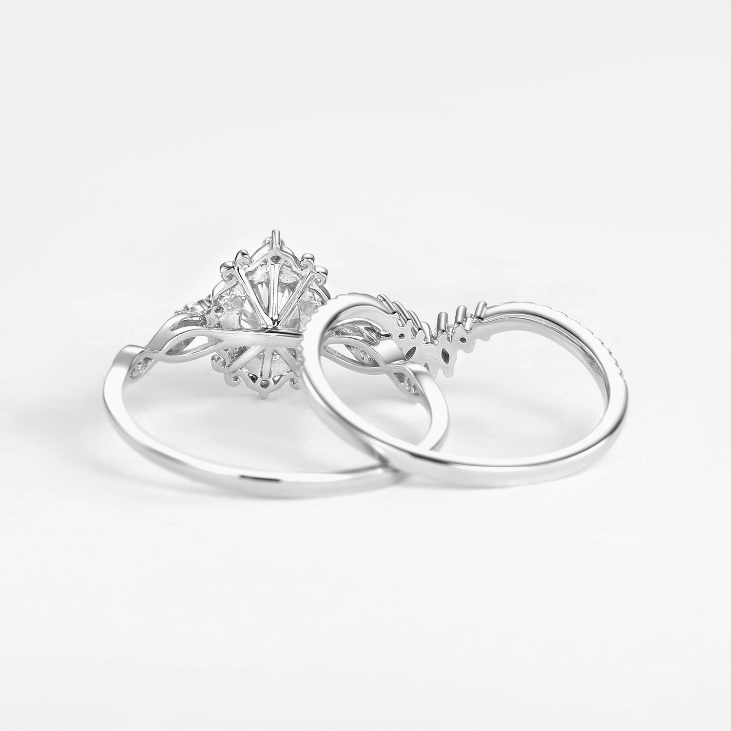 Vintage Oval Moissanite Infinity Curved Engagement Ring Set 2pcs - Linden Everyday Chic Shiny Embellishments