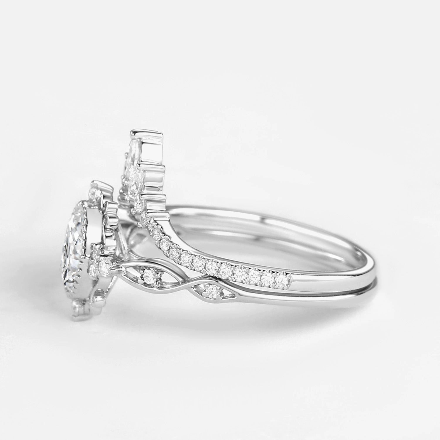 Graceful Design Impressive Craft Vintage Oval Moissanite Infinity Curved Engagement Ring Set 2pcs - Linden