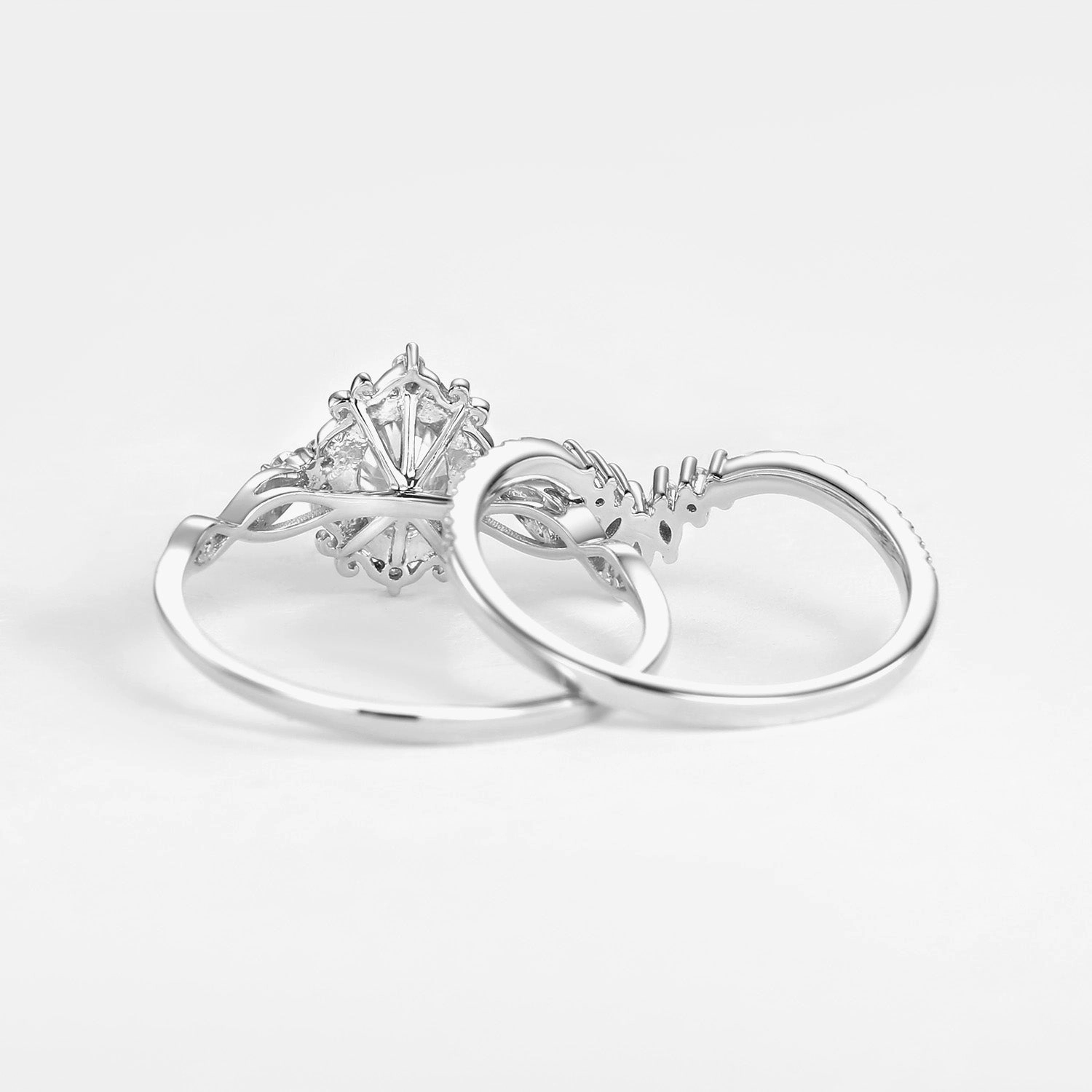 Vintage Oval Moissanite Infinity Curved Engagement Ring Set 2pcs - Linden Luxury Simplicity
