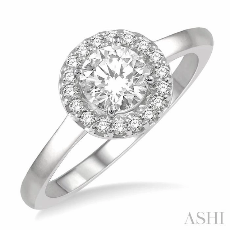 Polished Shine 1/3 ctw Diamond Halo Engagement Ring With 1/4 ct Round Cut Center Stone in 14K White Gold