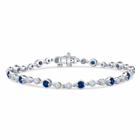 Modern Flair Vintage Style Milgrain Alternating Round Bezel Set Sapphire and Diamonds Bracelet