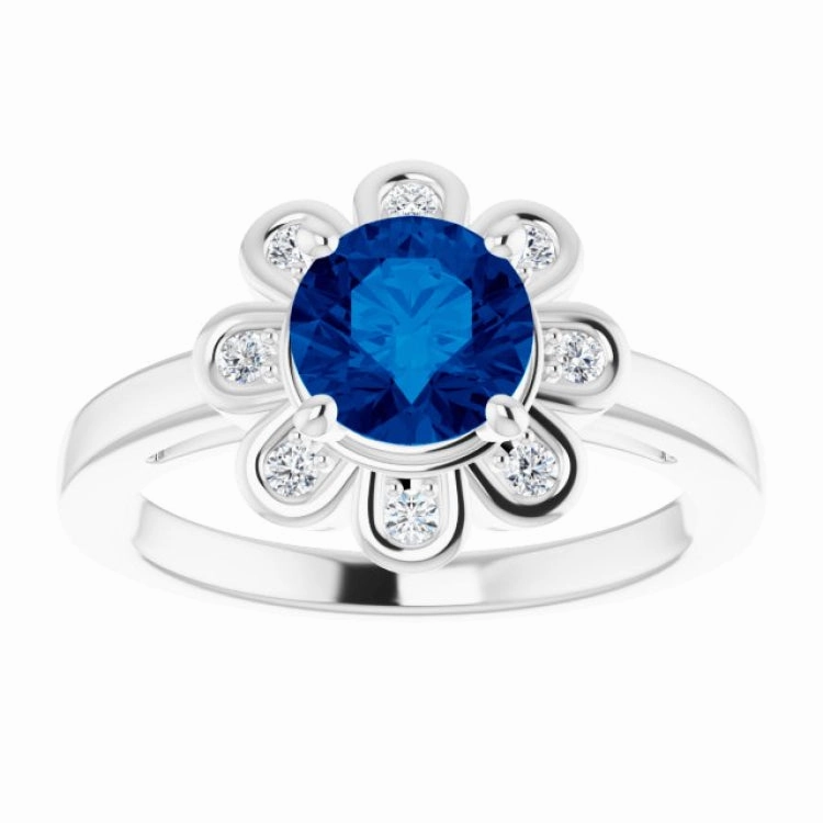 Couple Matching Platinum Lab-Grown Blue Sapphire & 1/8 CTW Natural Diamond Ring