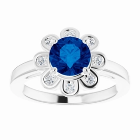 Couple Matching Platinum Lab-Grown Blue Sapphire & 1/8 CTW Natural Diamond Ring