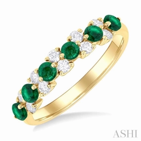 2.7 MM Emerald and 1/3 ctw Round Cut Diamond Precious Band in 14K Yellow Gold gentle style