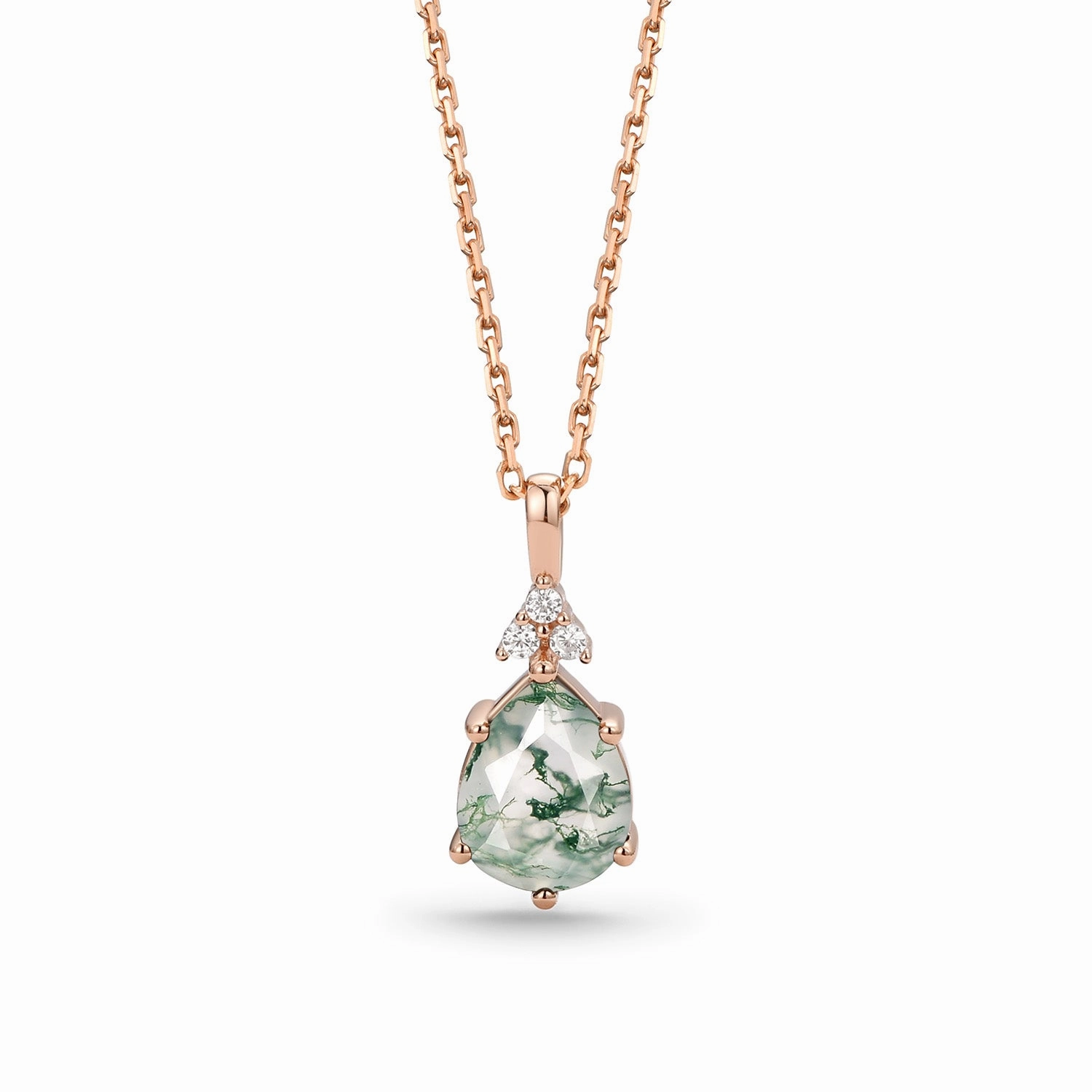 Classic Accent Protective Adornment Inspired Minimalist Pear Cut Moss Agate Cluster Necklace