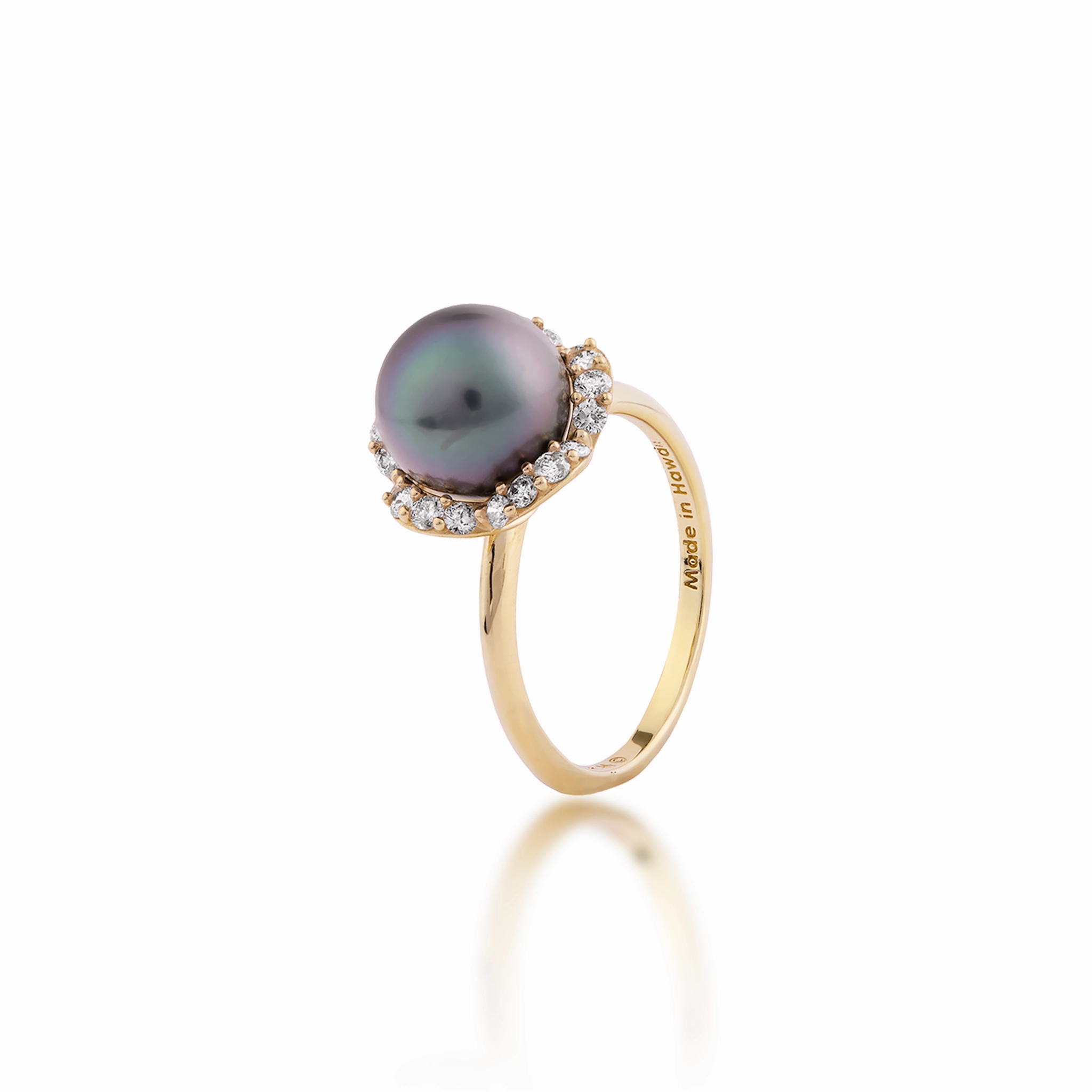Plumeria Tahitian Black Pearl Ring in Gold with Diamonds - 9-10mm Instant Style Clean Lines