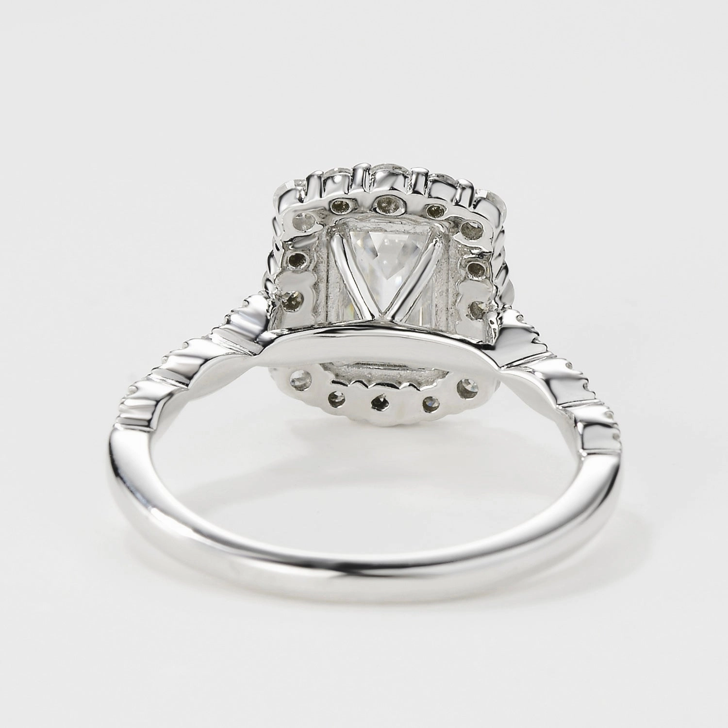 Exclusive Design Emerald Cut Moissanite Classic White Gold Engagement Ring