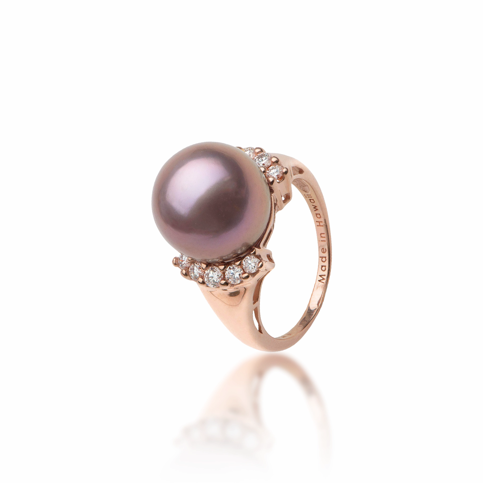 Lilac Freshwater Pearl Ring in Rose Gold with Diamonds - 12-13mm Stunning Piece Handmade Jewelry