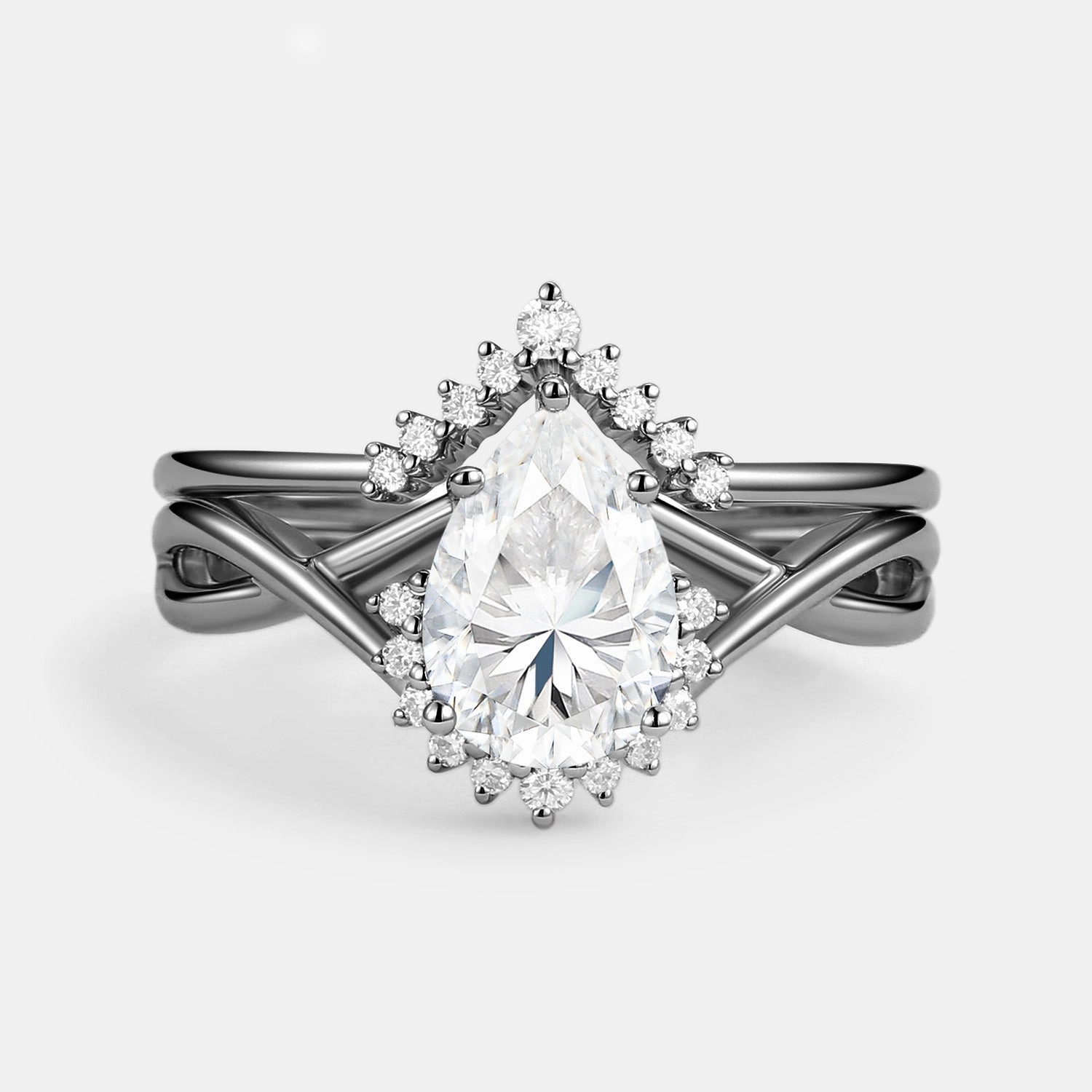 Pear Cut Moissanite Infinity Engagement Ring Set 2pcs Gifting Vibes