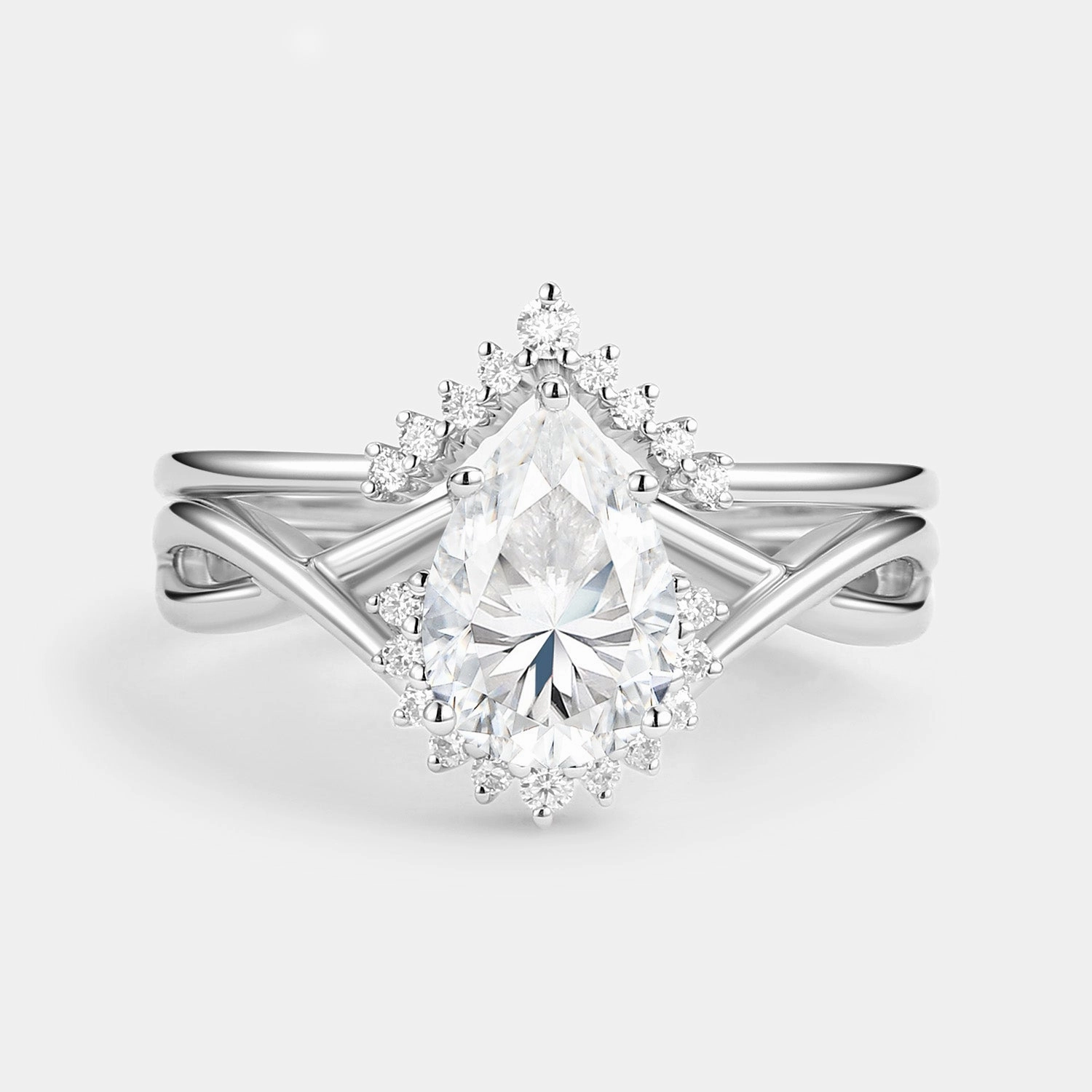 Formal Accessory Stylish Flow Pear Cut Moissanite Infinity Engagement Ring Set 2pcs