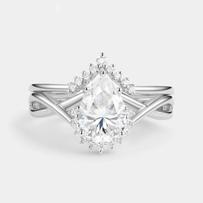 Formal Accessory Stylish Flow Pear Cut Moissanite Infinity Engagement Ring Set 2pcs