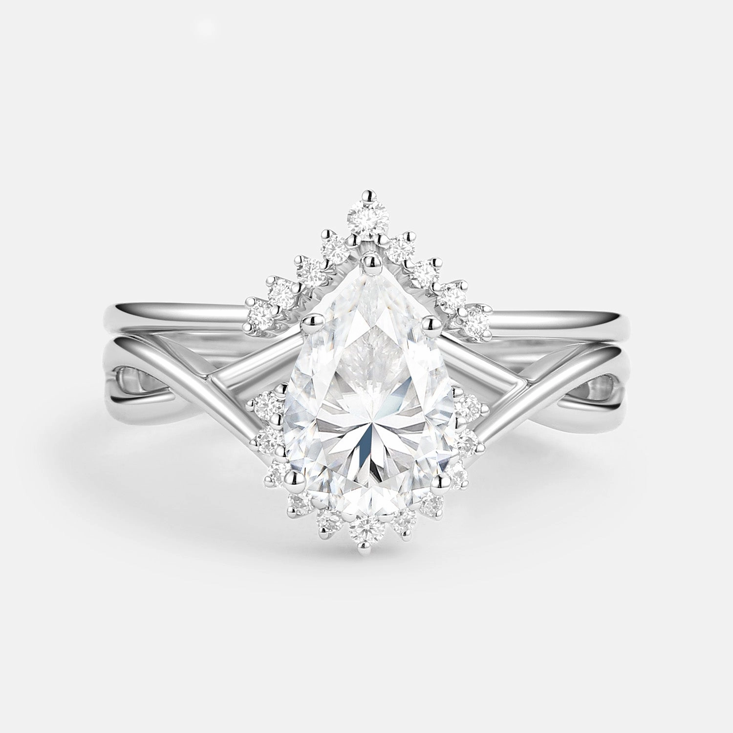 Pear Cut Moissanite Infinity Engagement Ring Set 2pcs Daytime Fashion