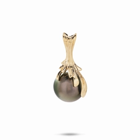 Custom Shine Modern Fashion Waterfall Tahitian Black Pearl Pendant in Gold - 11-12mm