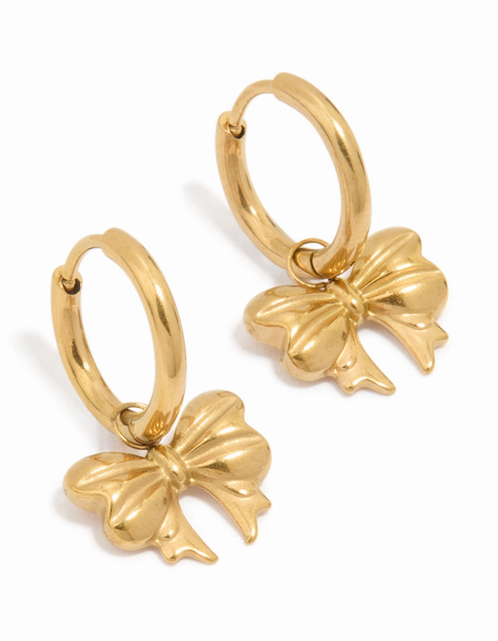 Trendy Look Waterproof Gold Plated Stainless Steel Bow Hoop Earrings