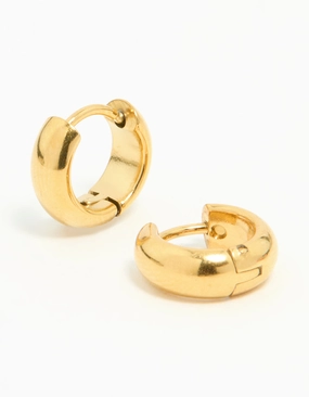 Dainty Spark Timeless Look Waterproof Gold Plated Stainless Steel Chubby Huggie Earrings