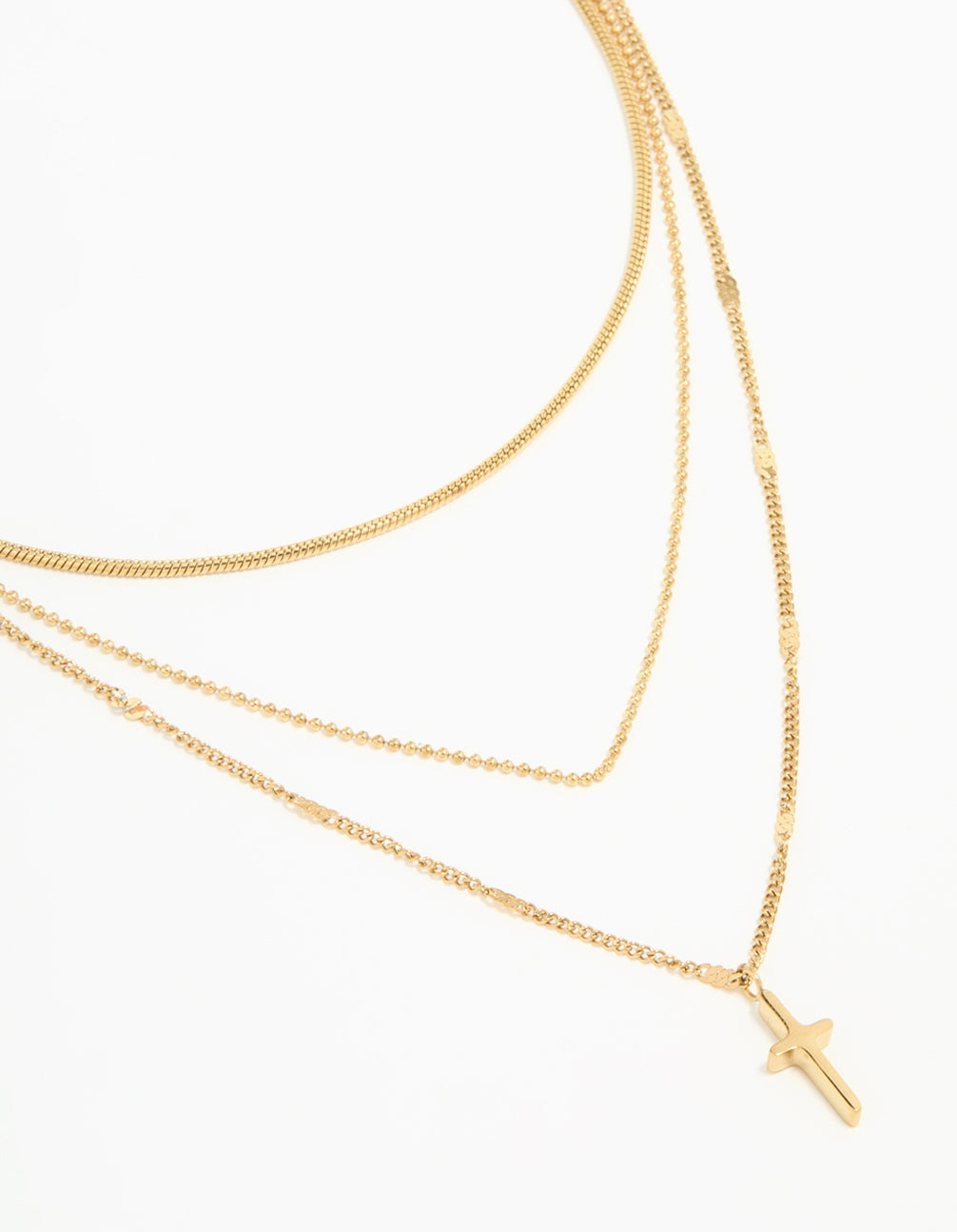 Handmade Jewelry Pieces Waterproof Gold Plated Stainless Steel Cross Layered Necklace