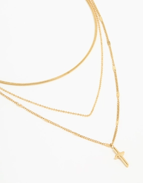 Handmade Jewelry Pieces Waterproof Gold Plated Stainless Steel Cross Layered Necklace