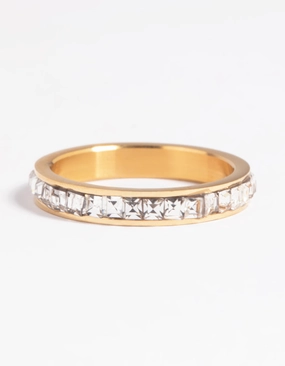 Waterproof Gold Plated Stainless Steel Cubic Zirconia Ring Radiant Appeal Pretty Accent