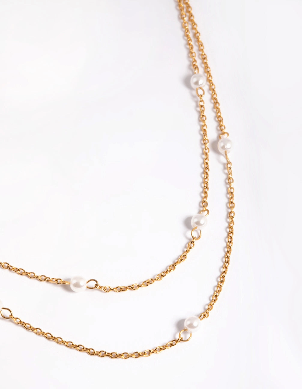 Bold Accent Waterproof Gold Plated Stainless Steel Dainty Freshwater Pearl Double Layer Necklace
