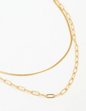 Waterproof Gold Plated Stainless Steel Double Link Layered Necklace Unique Craft Bold Jewelry Pieces